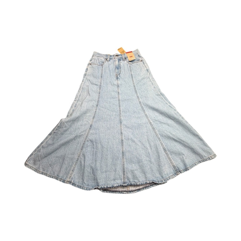 Levi's Denim Skirt Womens 26 Blue Ankle Column Maxi A-Line Paneled Light Wash